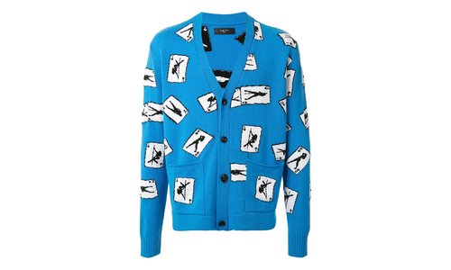 AMIRI Cards Intarsia Cardigan Sweater S0M05108WC BLU - S0M05108WC