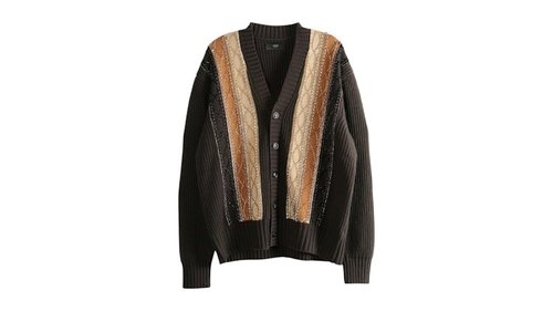 AMIRI Embellished Striped Cardigan - Dark Brown - AMKNCD1070