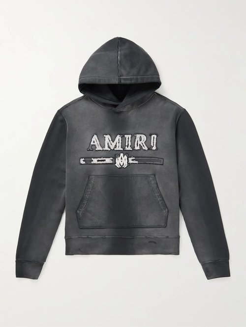 AMIRI Logo-Appliquéd Distressed Cotton-Jersey Hoodie - 001 - SS23MJL013001