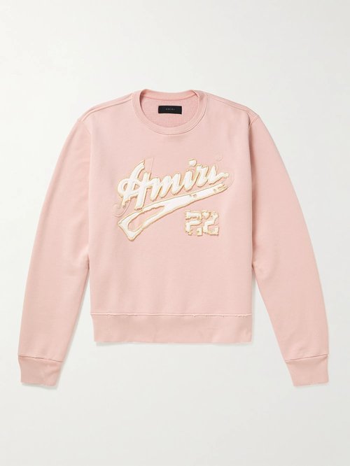 AMIRI Logo-Appliquéd Distressed Cotton-Jersey Sweatshirt - 379 - SS23MJG006379