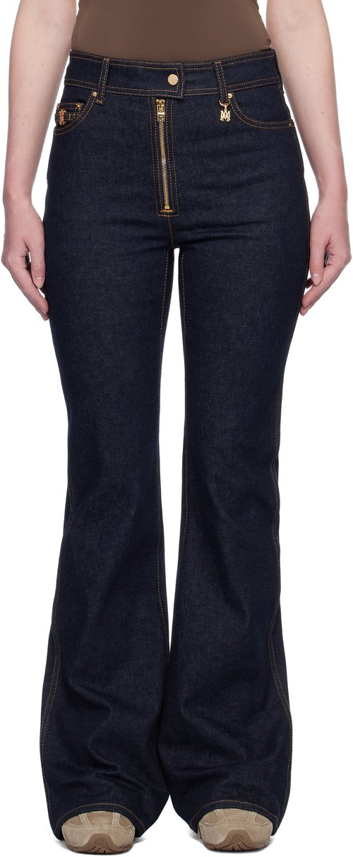 AMIRI Navy Zip Up Flare Jeans - Raw Indigo - AWDNFR1016