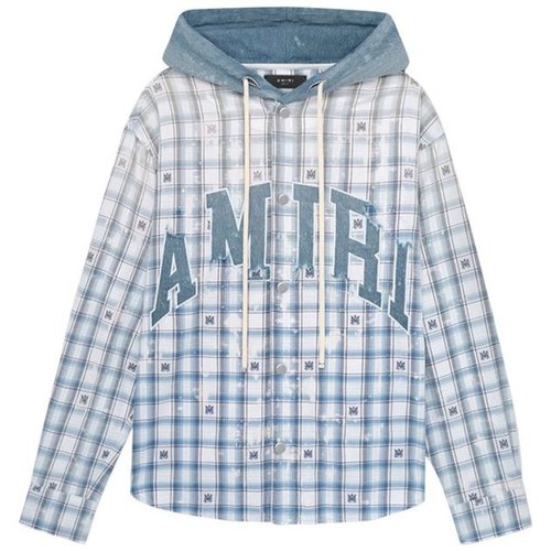 AMIRI Off-White & Blue Hooded Overshirt - Cerulean - AMSTOS1016