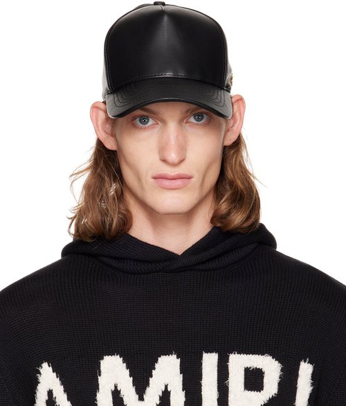 AMIRI MA Pin Full Leather Hat - Black - AW22MAH020