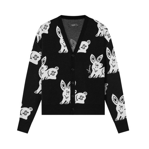AMIRI Rabbit Repeat Cardigan - Black/White-Wool / - PS23MKC005