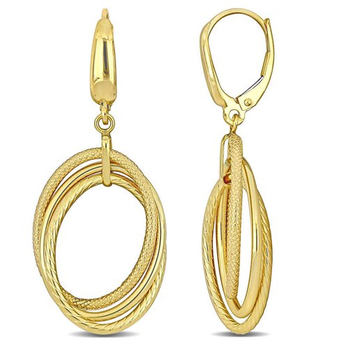 AMOUR Open Triple Oval Hanging Earrings On Leverback In 10K Gold - Gold Tone/Yellow - JMS009355