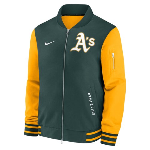 Athletics Authentic Collection Dugout Nike MLB Full-Zip Bomber Jacket - Pro Green - 02F30C7GFZ-TZ7