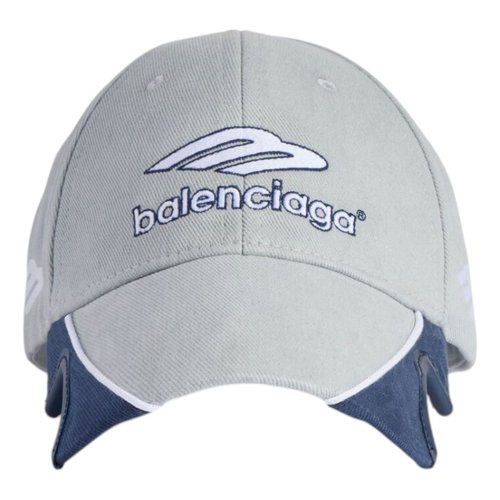 Balenciaga 3b Football Cap In Cotton Drill - Light Grey/Blue - 857722410B21242