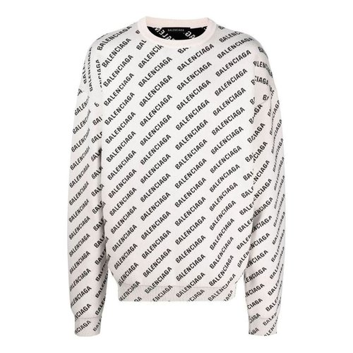 Balenciaga All Over Logo Crewneck Sweater - White/Black - 702952T32339054
