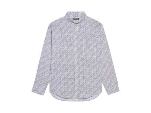 Balenciaga All Over Logo Print Button Up Long Sleeve T-Shirt - Black/White - 658956TKL401070