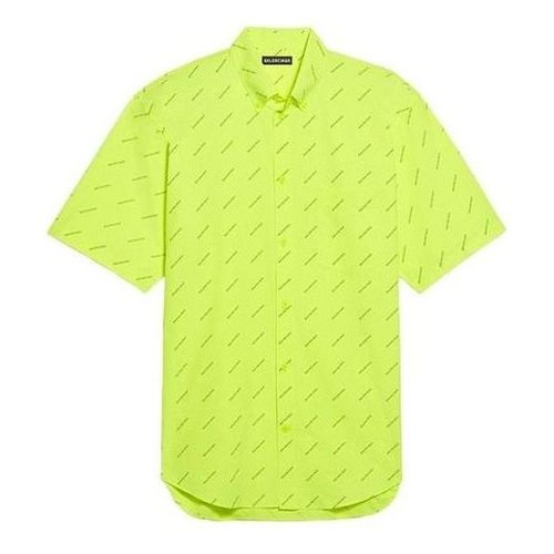 Balenciaga All Over Logo Shirt - Neon Yellow - 534332TILX67110