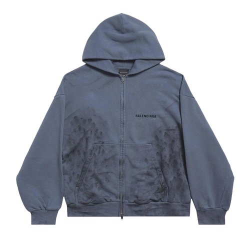 Balenciaga Back Zip Up Hoodie Regular Fit - Faded Dark Blue/Blk - 803264TTVG13364