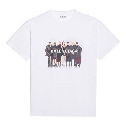 Balenciaga Band Portrait Printing Logo Retro Short Sleeve - White - 612965TIV479000