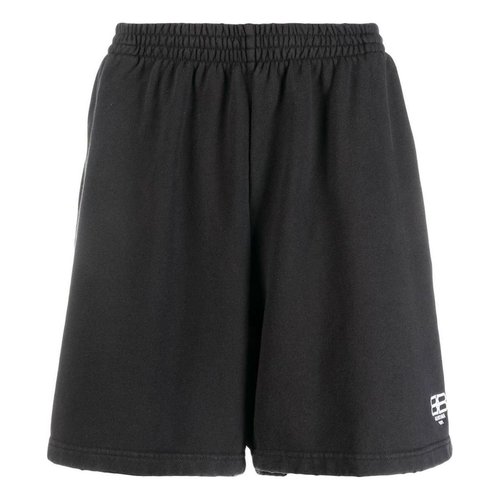 Balenciaga Paris Logo Sweat Shorts - Washed Black/White - 676137TMVG69034