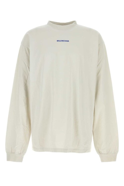 Balenciaga Logo Back Dry Jersey Long Sleeve Medium Fit T-Shi - Dirty Wht/Sport Blue - 744449TSVO98016