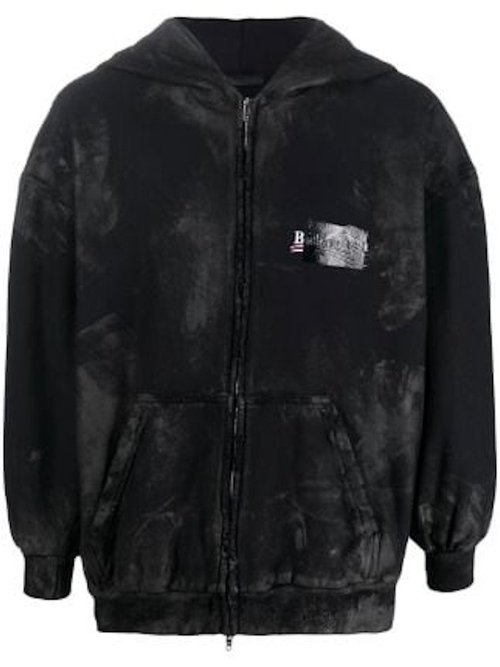 Balenciaga Cotton FrontZip Hoodie - Black - 720424TNVK5