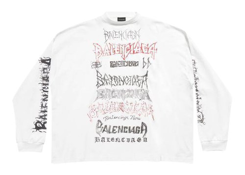 Balenciaga DIY Metal Longsleeve Medium Fit T-Shirt - White/Black/Red - 699191TPVO29065