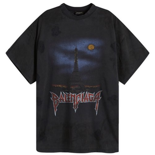 BALENCIAGA PARIS MOON DOUBLE FRONT Tシャツ ブラック Balenciaga: ブラック Paris Moon Double Front 長袖Tシャツ