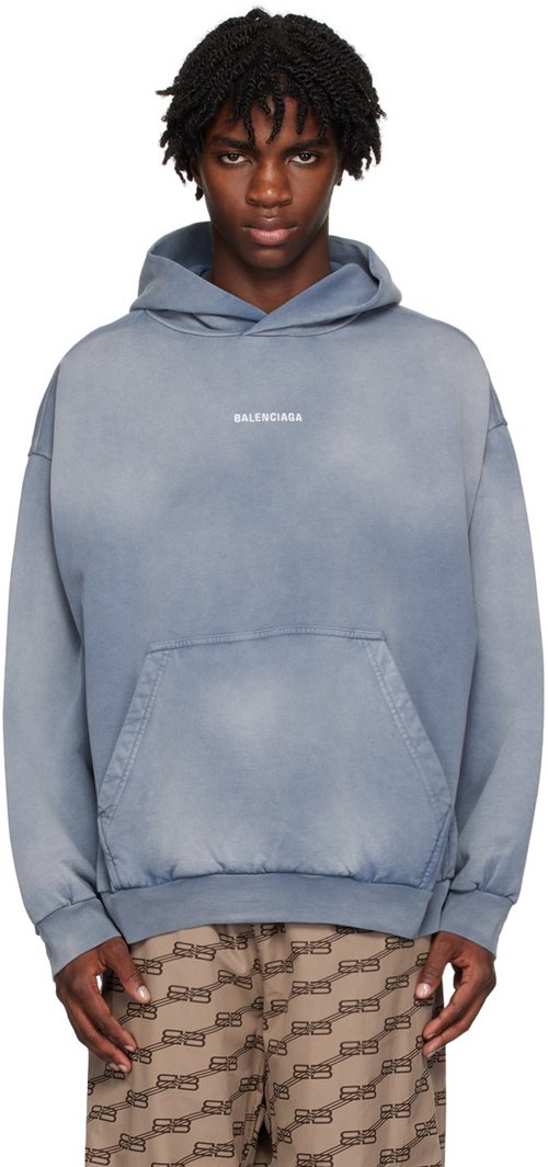 Balenciaga Medium Fit Hoodie - Faded Blue/White - 767877TPVK24313
