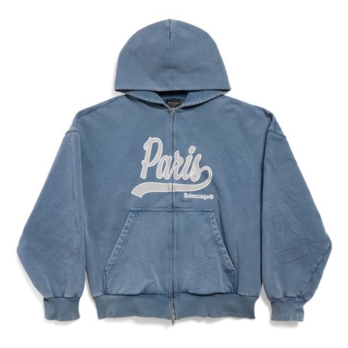 Balenciaga Enjoy Paris Full Zip Hoodie Regular Fit - Faded Blue - 803264TRVL99340