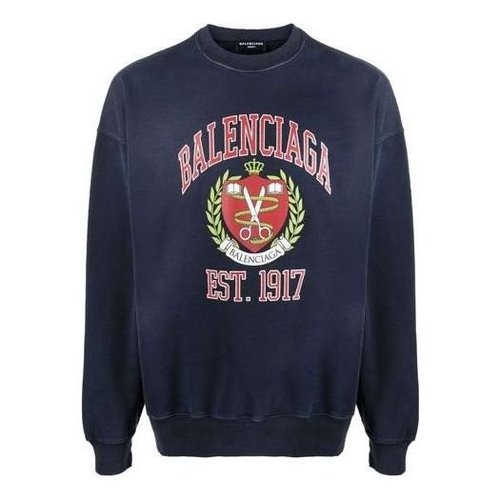 Balenciaga Est. 1917 College Logo Print Crewneck Sweatshirt - Navy - 676629TLV908067