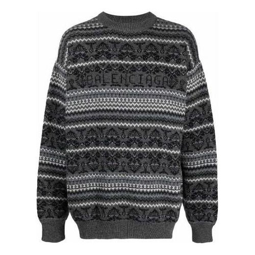 Balenciaga Fair Isle Crewneck Sweater - Grey - 675280T16121240