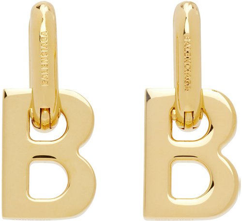 Balenciaga Gold XS B Chain Earrings - Shiny Gold - 655286TZ99G0027