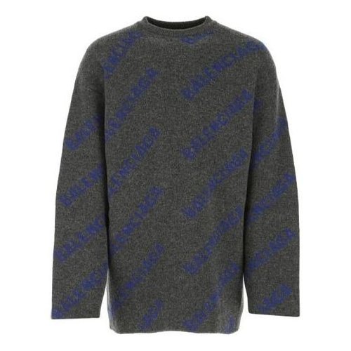 Balenciaga Intarsia Knit Logo Jumper - Grey - 623283T15671035