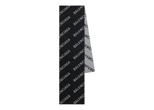 Balenciaga Jacquard Allover Logo Macro Scarf - Black/White - 673133420B80107