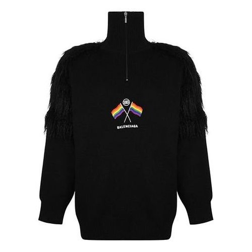 Balenciaga LGBTQ Flag Zip Up Turtleneck Sweater - Black - 543766T17621069