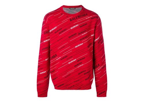 Balenciaga Logo Jacquard Wool Sweater - Red/Black/White - 555381T15246167