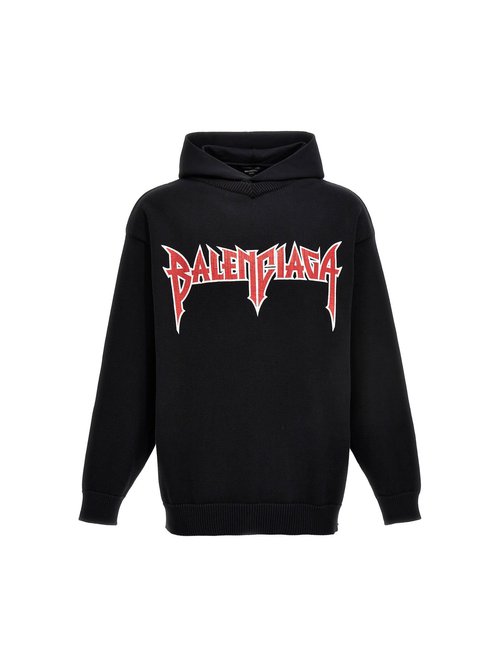 Balenciaga Logo Print Hooded Sweater - Black/Orange - 743802T32698035