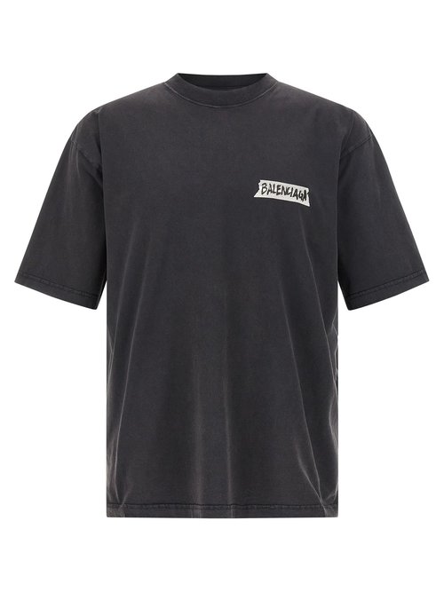 Balenciaga Medium Fit Crew Neck T-Shirt - Faded Washed Black - 764235TTVL61041