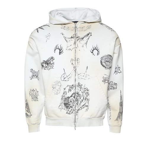 Balenciaga Medium Fit Zip-Up Hoodie | Size M - Off White/Black - 770939TQVK13307