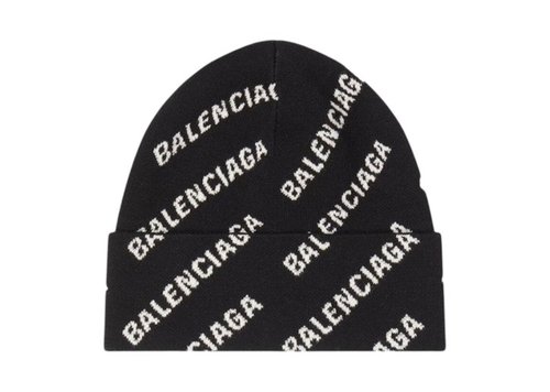 Balenciaga Mini Allover Logo Beanie - Black/White - 719580T16601070