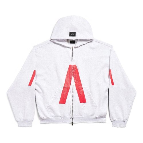 Balenciaga Music Archive Series Connected Zip Up Medium Fit Hoodie - Grey/Red - 744457TQVA61561