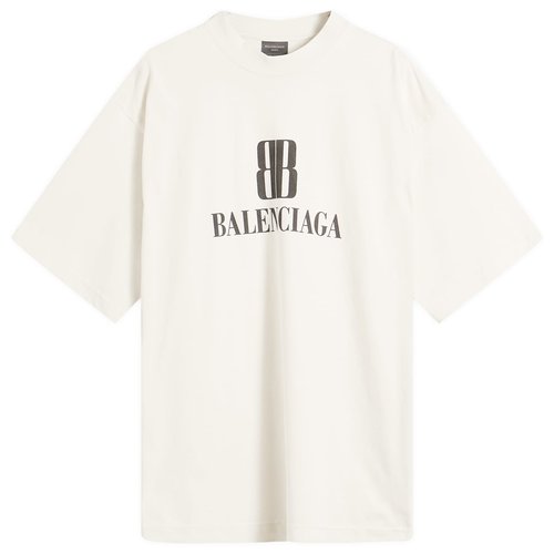 Balenciaga Nano BB Logo Dry Jersey Medium Fit T-Shirt - Dirty White - 764235TSVO29012