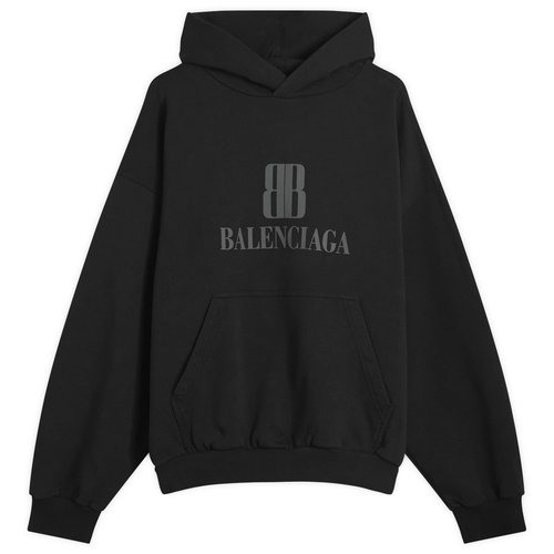 Balenciaga Nano BB Logo Dry Molleton Medium Fit Hoodie - Faded Black - 767877TSVO31083