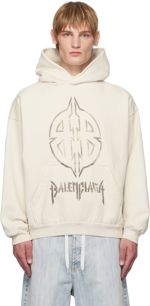 Balenciaga Off-White Metal BB Stencil Hoodie 'Ecru/Black' - 767877TQVT39784  | Solesense
