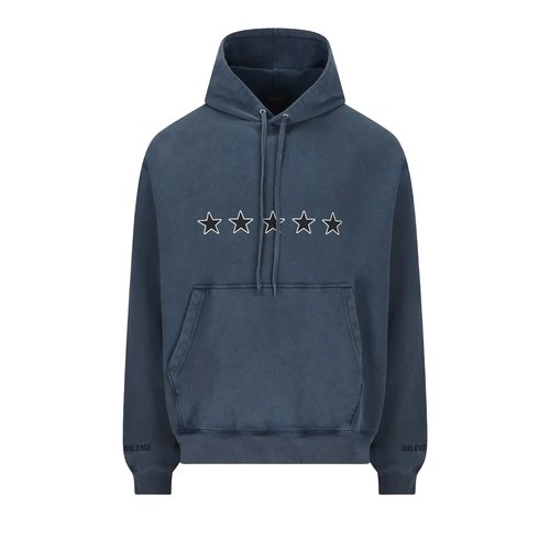 Balenciaga Oversized Drawstring Hoodie - Washed Navy Blue - 858143TTVL58806