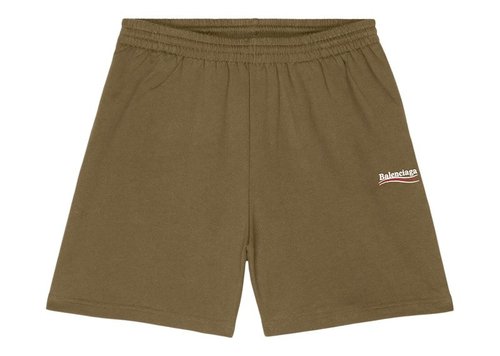 Balenciaga Political Campaign Large Fit Sweat Shorts - Khaki/White/Red - 676137TKVI90246