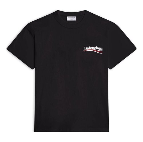 Balenciaga Political Campaign Logo Short Sleeve T-Shirt - Black - 612964TKVJ11070