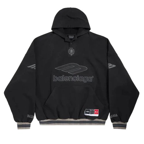 Balenciaga Polo Over Hoodie - Black/Anthracite - 827939TTVQ81066