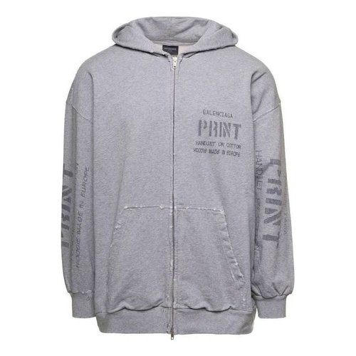 Balenciaga Print Zip-Up Hoodie Small Fit - Grey - 744454TOVN41167