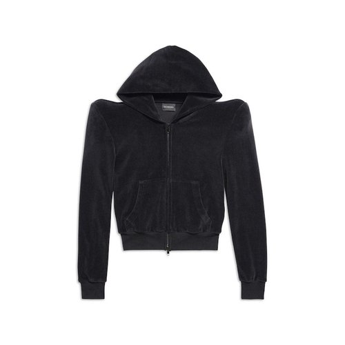 Balenciaga Round Shoulder ZipUp Hoodie Small Fit - Black - 767880TNV611000