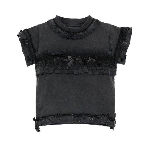 Balenciaga Ruffle Crew Neck T-Shirt - Washed Black - 836121TTVF81055