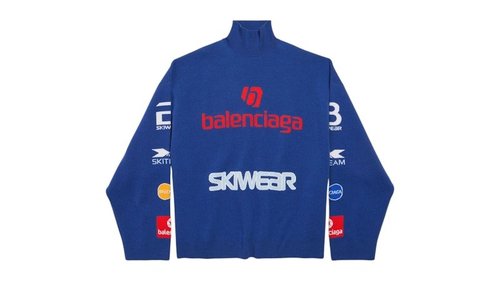 Balenciaga Sponsor Long Sleeve Turtleneck Sweater - Blue - 799917T16964325