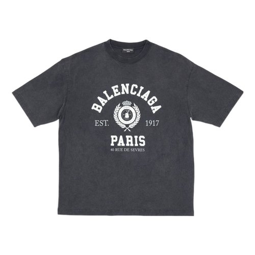 Balenciaga Varsity Logo Short Sleeve T-Shirt - Washed Black - 612966TMV981000