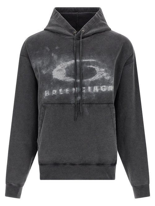 Balenciaga Oversized Drawstring Hoodie - Washed Black/White - 858143TTVN69034