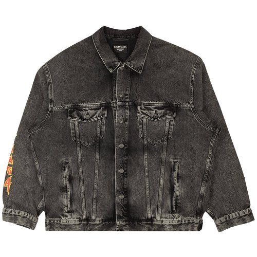 Balenciaga Washed Metal Oversized Denim Jacket - Washed Black/Orange - 694504TBP471055