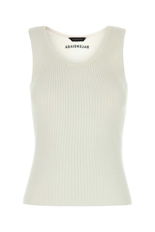 Balenciaga White Stretch Wool Blend Tank Top - 828090T17379000